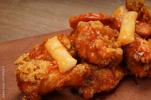 Korean Fried Chicken with Rice Cakes
