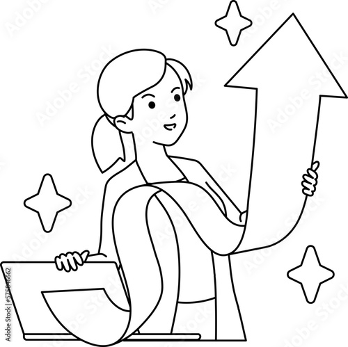 Female Entrepreneur Holding Paper Arrow Like Business Growth up