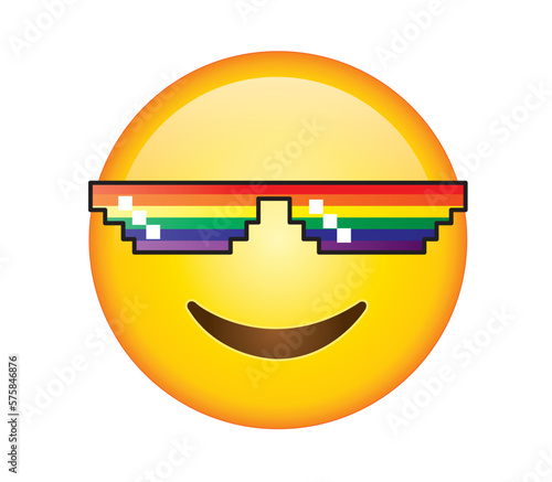 Rainbow flag sunglasses vector illustration art. Pride month emoticon.