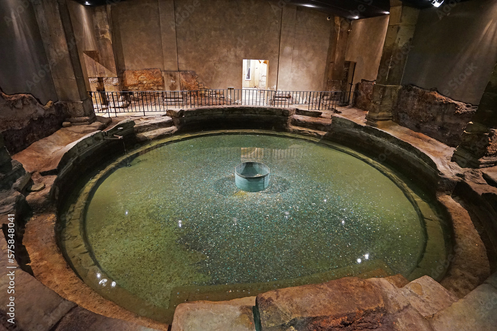 Exterior architecture of 'The Roman bath', interactive museum filled with many treasures and ...