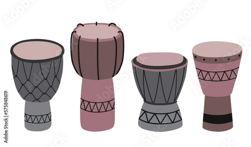 Set of Djembe icon isolated on white background.