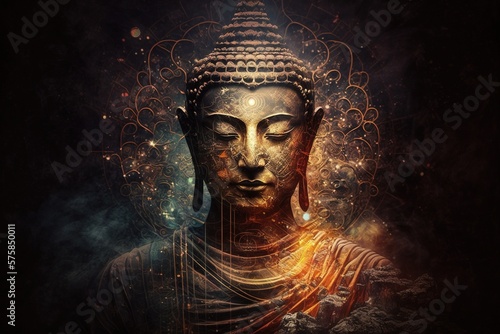 Fotomurale Meditating Buddha with tantric designs. Generative AI
