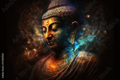 Meditating Buddha with tantric designs. Generative AI