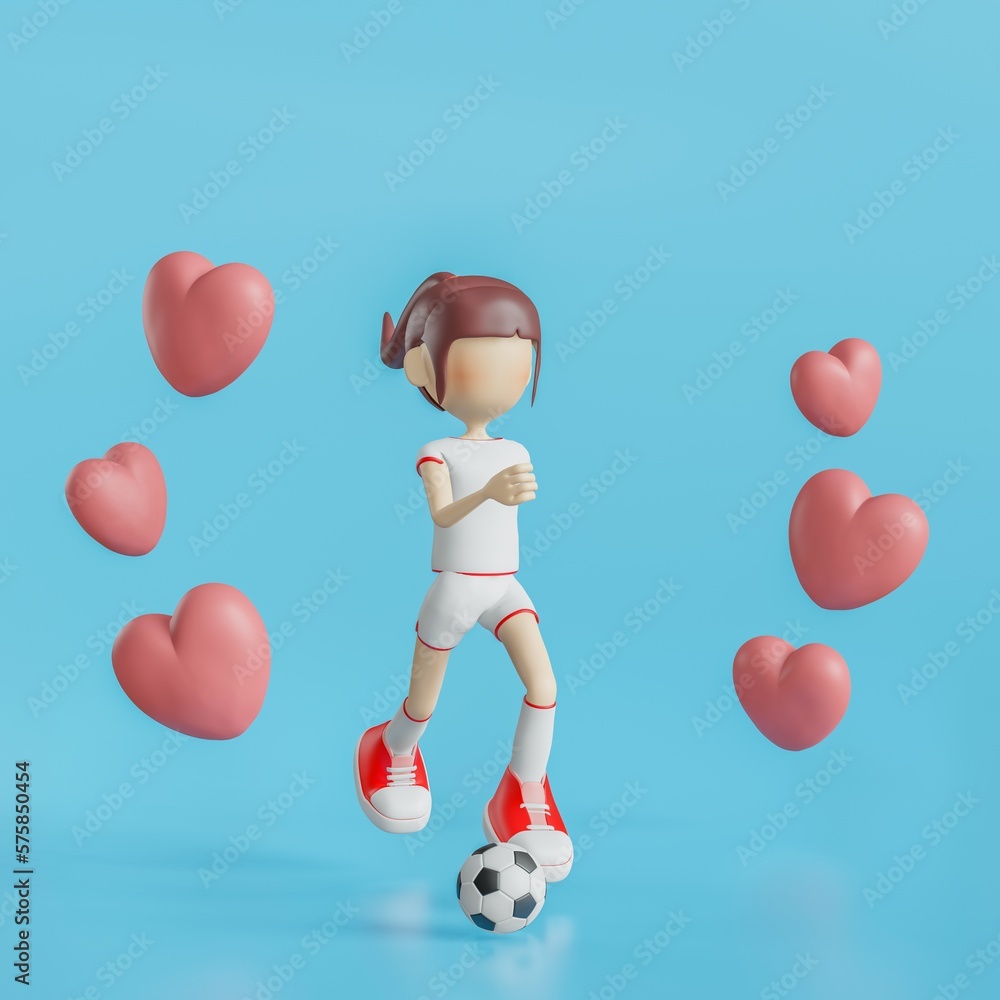 Soccer Cartoon Character Girl Poses 3d rendering
