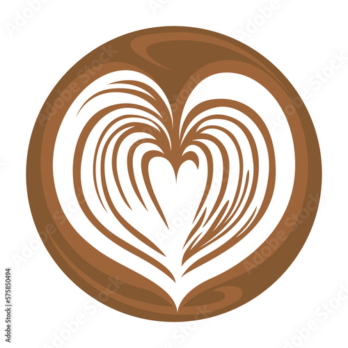 Heart Latte art Coffee Logo Design on white background, Vector illustration
