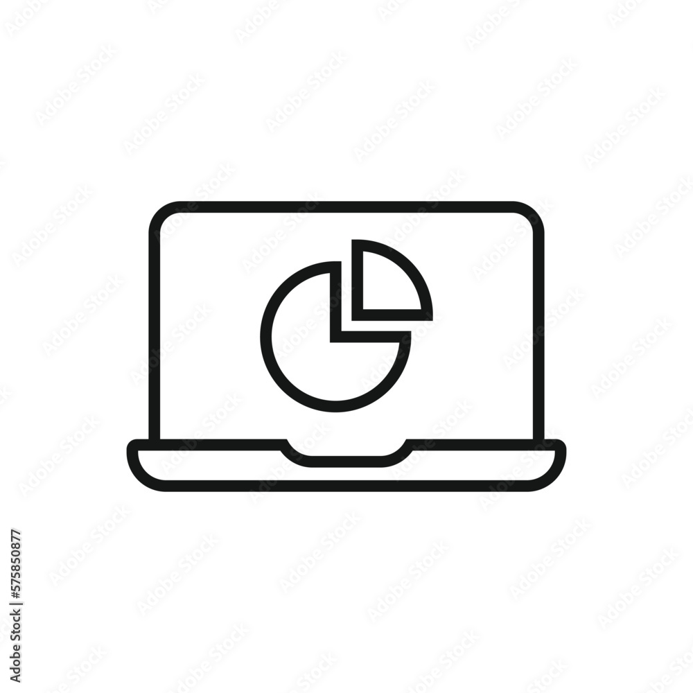Editable Icon of Pie Chart on Laptop, Vector illustration isolated on white background. using for Presentation, website or mobile app Editable Icon of Pie Chart on Laptop, Vector illustration isolated on white background. using for Presentation, website or mobile app