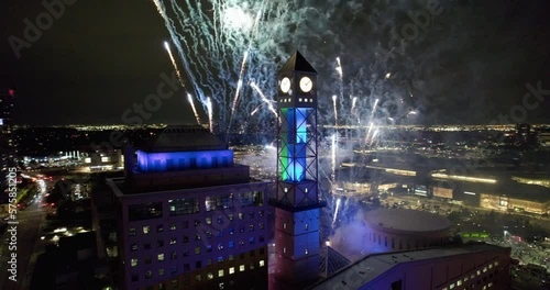 Flying Around Mississauga Clocktower on Canada Day Firworks photo