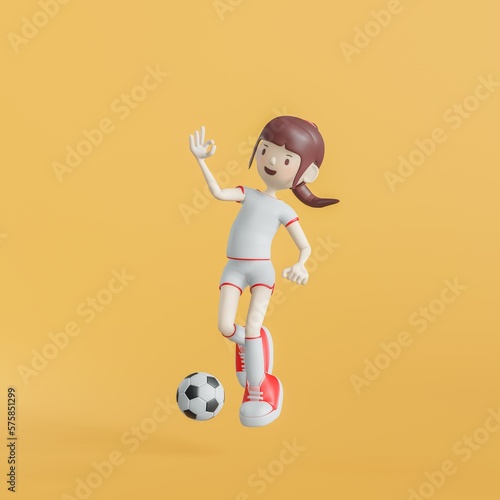 Soccer Cartoon Character Girl Poses 3d rendering