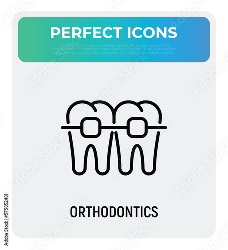 Orthodontics thin line icon. Braces, tooth correction. Dentistry. Vector illustration.