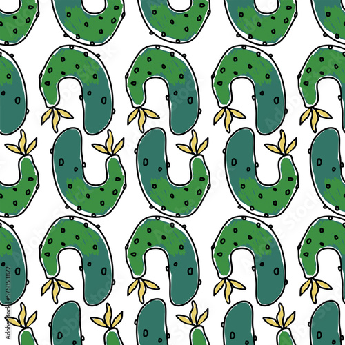 Curved cucumbers are placed hardly on a transparent background, seamless pattern for the design of vegetable products