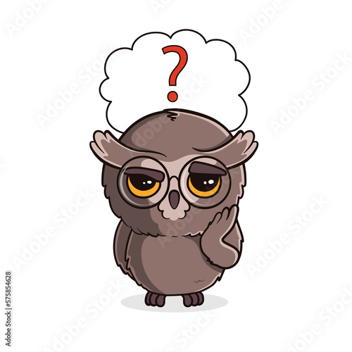 Wallpaper Mural Cute cartoon owl with question mark in speech bubble. Illustration on transparent background Torontodigital.ca