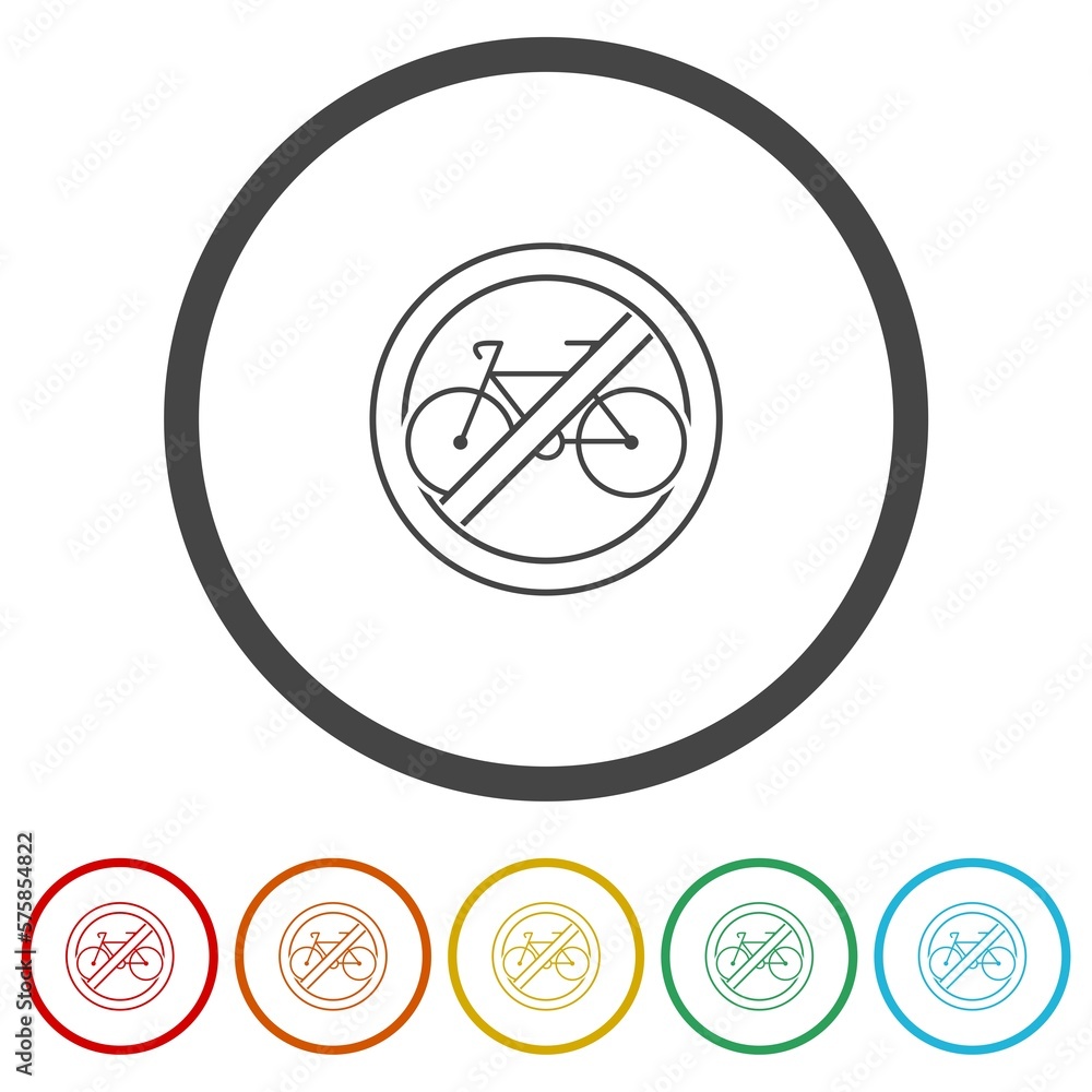 No bicycle road sign icons in color circle buttons No bicycle road sign icons in color circle buttons