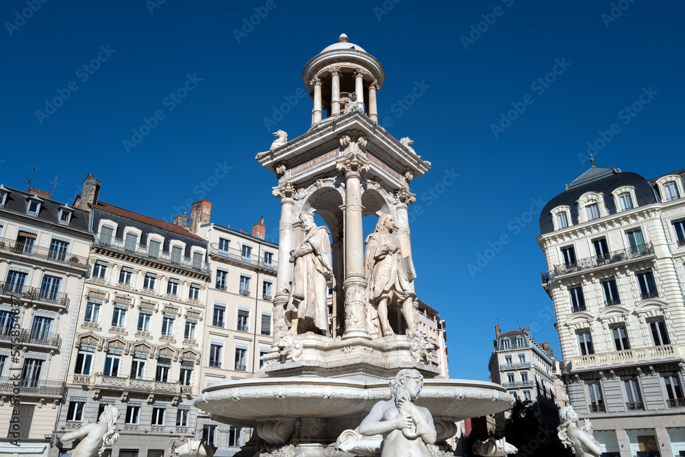 View of famous Jacobins Fountain in Lyon