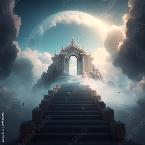 Stairways to heaven gate, christian illustration, Generative AI