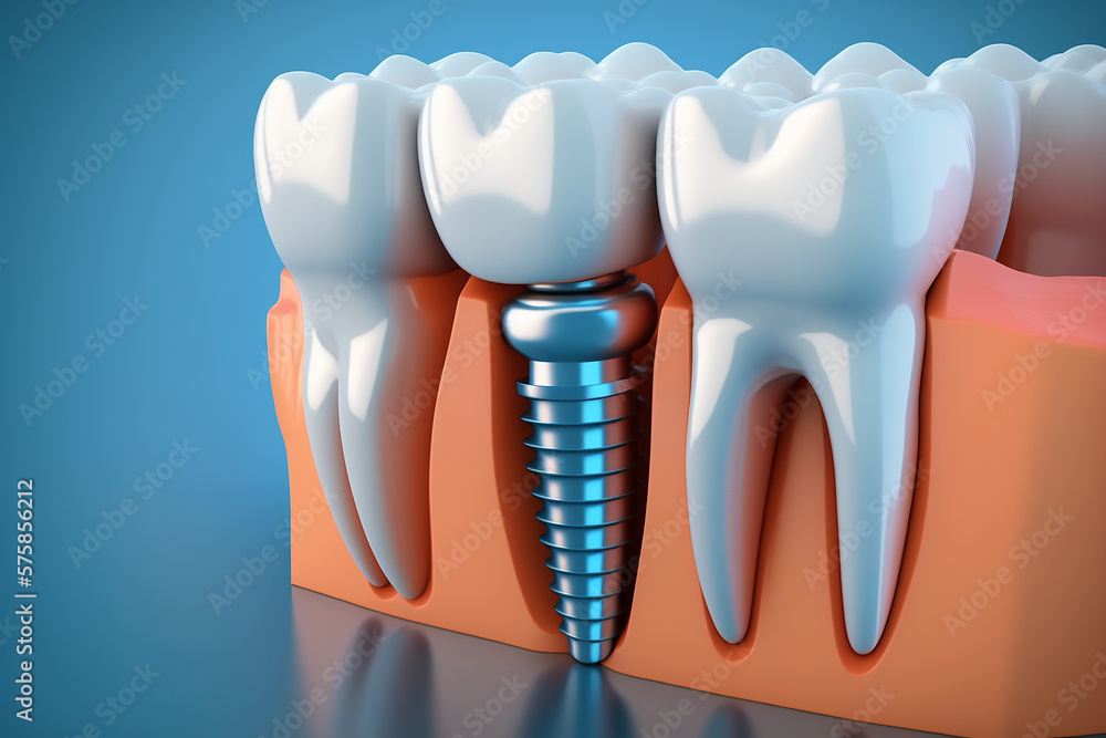 tooth with a tooth dental implantation, teeth with implant screw, Generative AI tooth with a tooth dental implantation, teeth with implant screw, Generative AI
