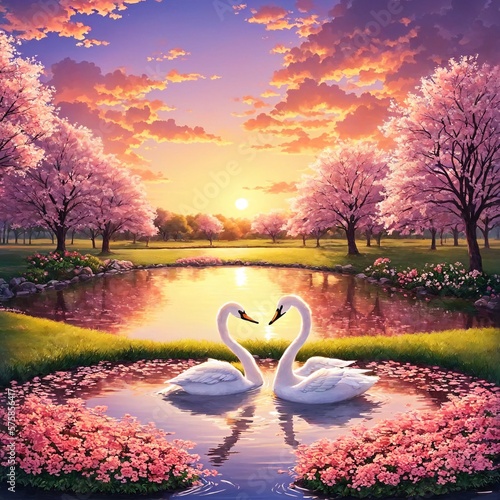 Fototapeta Naklejka Na Ścianę i Meble -  beautiful pretty swans valentines day