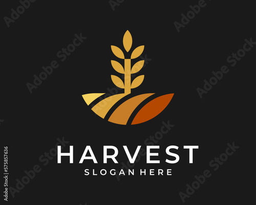 Agriculture Grain Wheat Field Harvest Farm Land Landscape Grow Modern Minimalist Vector Logo Design