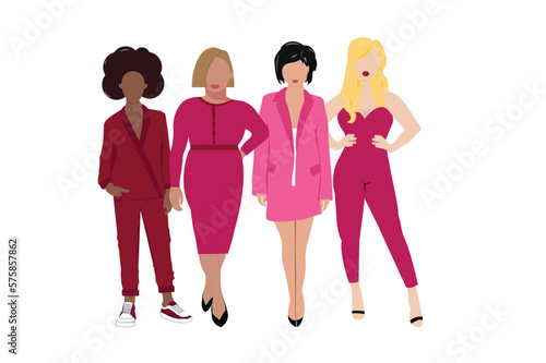 Vector flat group of body positive  women in color of the year
