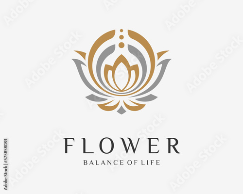 Flower Blossom Harmony Balance Life Chakra Asian Indian Spa Meditation Luxury Vector Logo Design