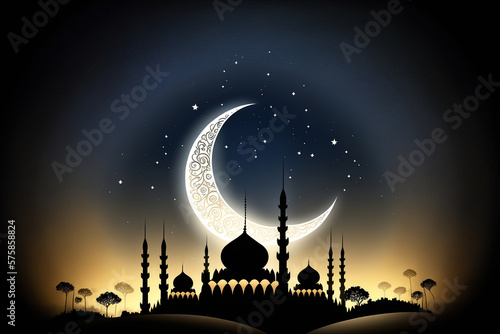 Eid muslim background of mosque. Generative Ai 