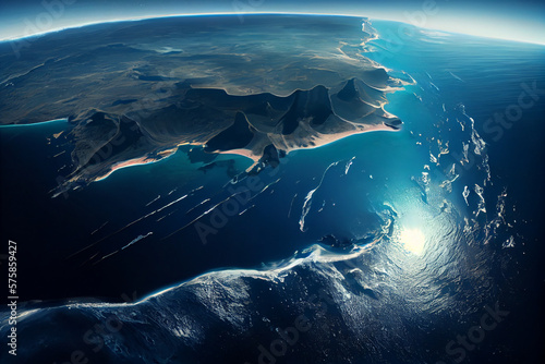 View of the ocean on planet. Earth from space. Generative ai