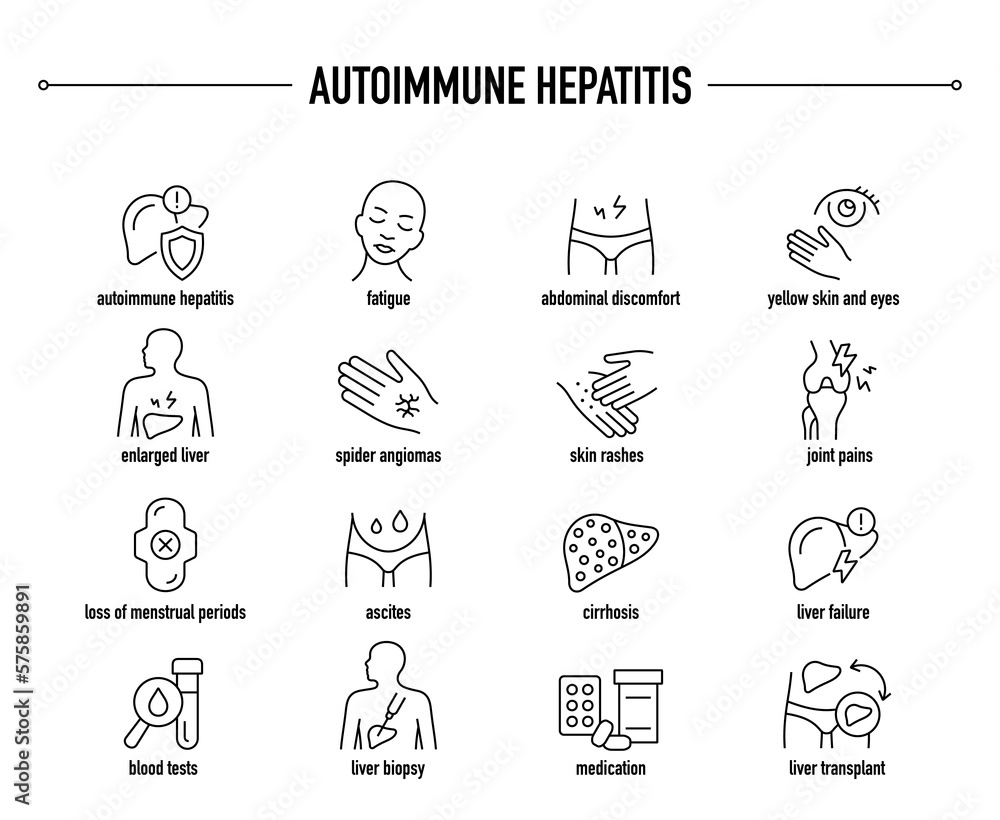 Autoimmune Hepatitis Symptoms Diagnostic And Treatment Vector Icon Set autoimmune-hepatitis-symptoms-diagnostic-and-treatment-vector-icon-set