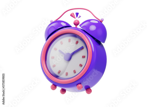3D cartoon alarm clock. Time management and wake-up reminder concept. Cartoon style design 3D icon isolated on a white background. 3D rendering. (ID: 575859803)