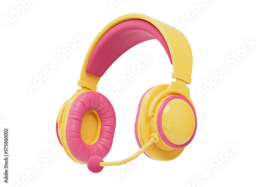 3D headphones cartoon icon. Headset for call center. Online chat support. Customer service hotline. Chatbot icon. Cartoon style design 3D icon isolated on white background. 3D rendering. (ID: 575860002)