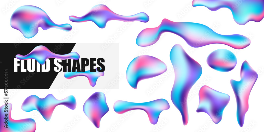 Fluid holographic isolated shapes set. Vector illustration Fluid holographic isolated shapes set. Vector illustration