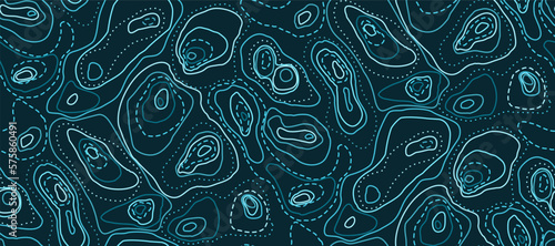 Abstract topographical map. Seamless topographic map lines, contour background. Geographic grid isolines pattern can be used for wallpaper, pattern fills, web page, surface textures. Vector on black