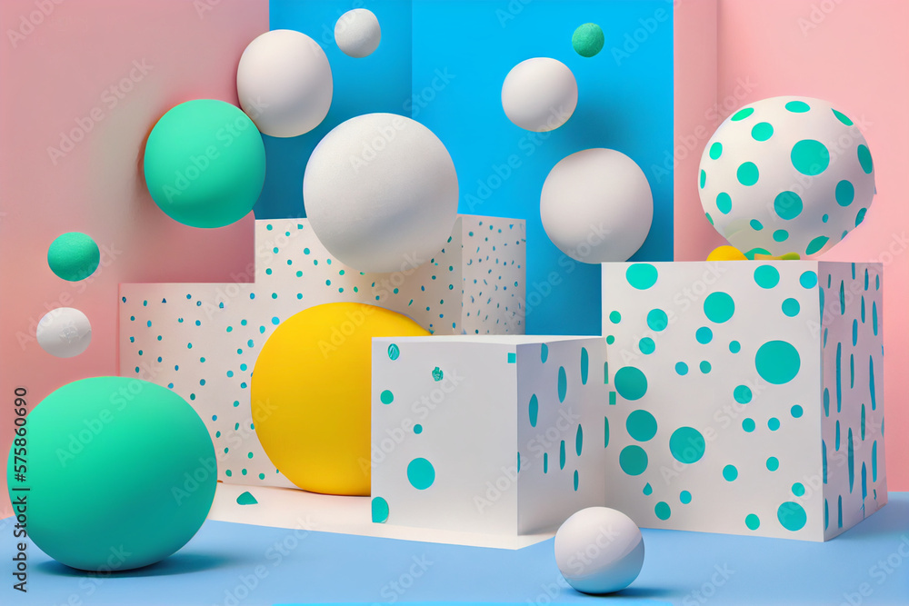 Fototapeta premium A colorful background with a blue and pink background and a white box with dots. Generative ai