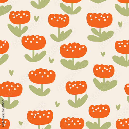 Fototapeta Naklejka Na Ścianę i Meble -  Funny orange flowers seamless background