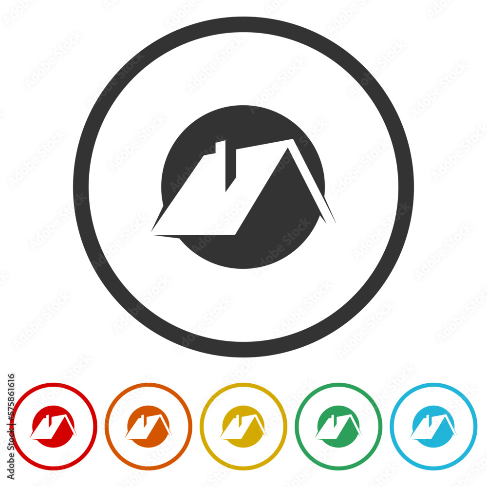 Roof circle logo icons in color circle buttons Roof circle logo icons in color circle buttons