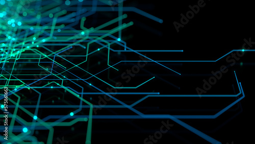 Wallpaper Mural Blue and Green Network Lines form a Futuristic Technical Mesh. Computing Concept. Torontodigital.ca