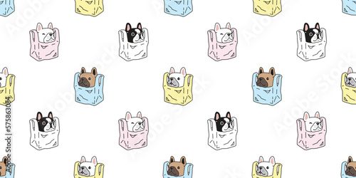 dog seamless pattern french bulldog shopping bag plastic vector cartoon gift wrapping paper tile background repeat wallpaper doodle geometric scarf isolated illustration design