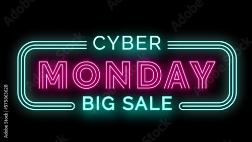 Cyber Monday, Flashing Neon Sign, Sale Retail Animation
