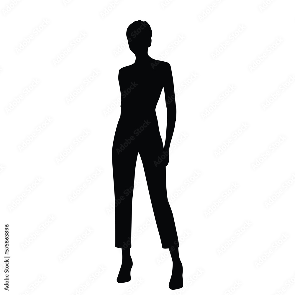 Silhouette of a woman standing,  business people,vector illustration, black color, isolated on white background