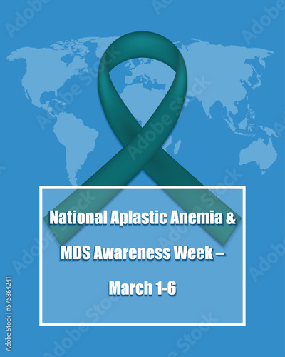 Join the global effort to raise awareness for National Aplastic Anemia and MDS Awareness Week with our vertical flyer featuring a green ribbon and world map on a blue background. Rare blood disorders.