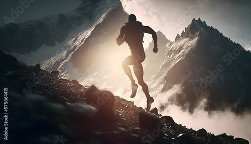 silhouette of a person running on the top of a mountain