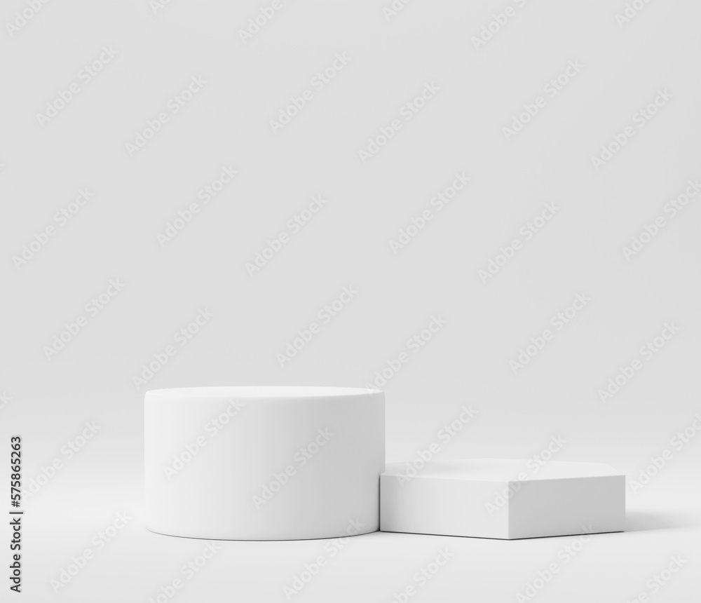 3d illustration with geometric shapes. steps white cylinder pedestal podium platforms for cosmetic product presentation. mock up minimal design with empty space. Abstract composition modern.. 3d illustration with geometric shapes. steps white cylinder pedestal podium platforms for cosmetic product presentation. mock up minimal design with empty space. Abstract composition modern..