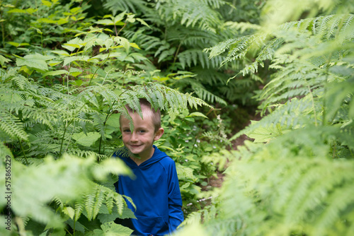 A boy hiking the Baker Lake trail in Washington State. photo