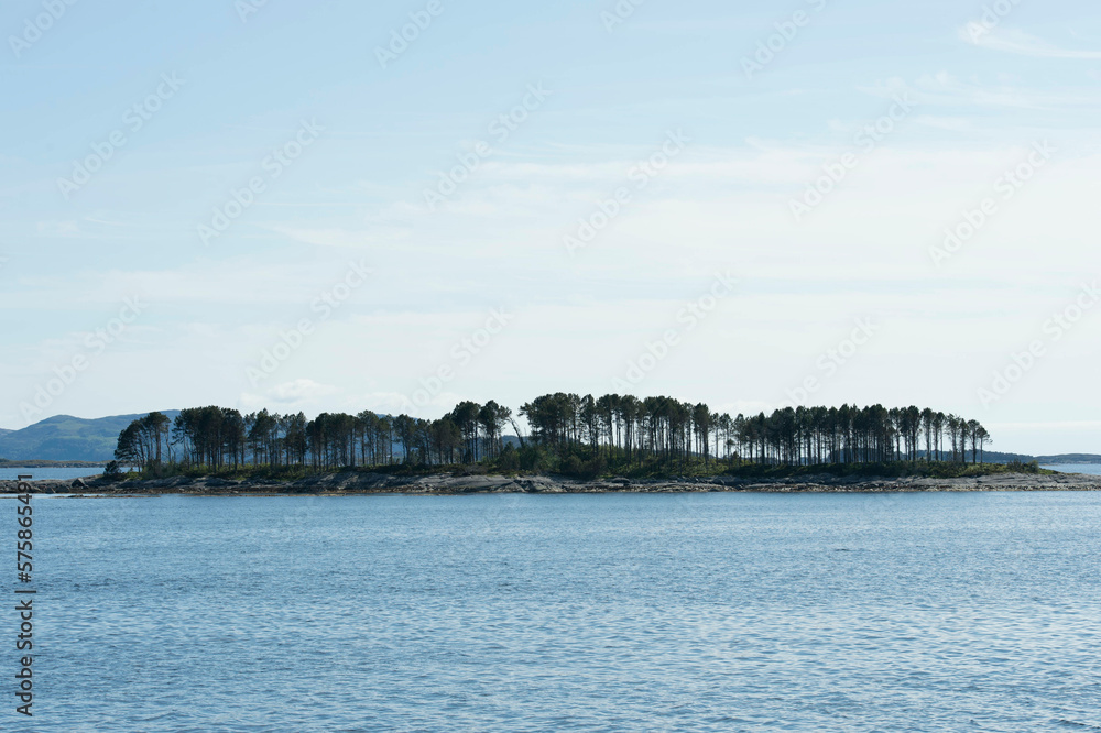 Small island with trees off the coast of central Norway Small island with trees off the coast of central Norway