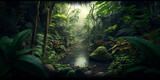 A panoramic shot of a tropical rainforest that has been untouched for decades. Created with generative AI technology.