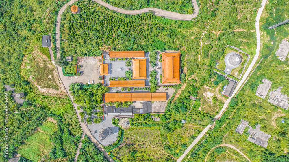 Fototapeta premium Aerial photography of Longquan Ancient Temple in Luquan District, Shijiazhuang City, Hebei Province, China