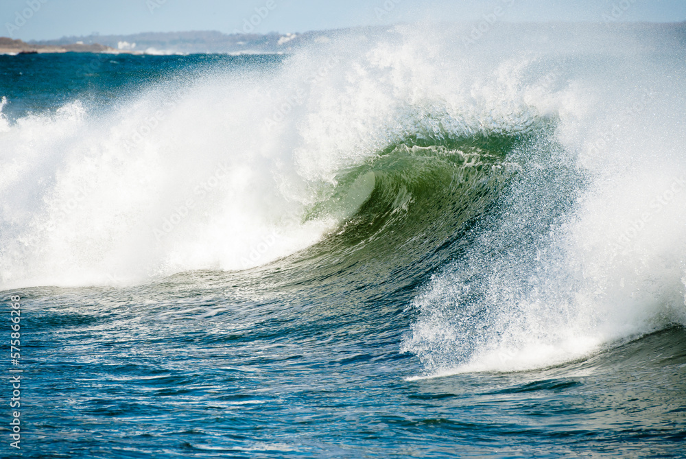 Close-up of large green and blue breaking wave in Rhode Island Close-up of large green and blue breaking wave in Rhode Island
