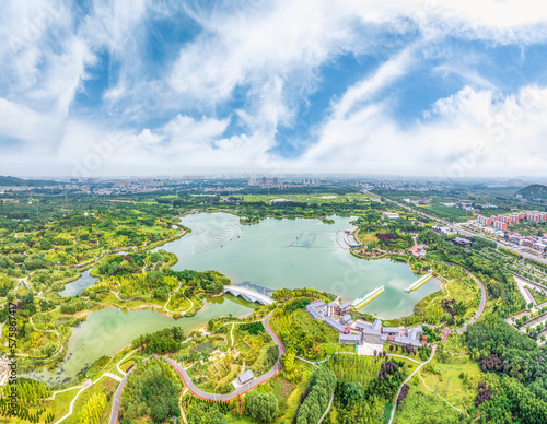 Aerial photography of Longquan Lake Wetland in Luquan District, Shijiazhuang City, Hebei Province, China photo