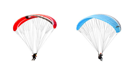 collection Bright colorful parachute on transparent background. png file. Concept of extreme sport, taking adventure challenge.