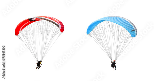 collection Bright colorful parachute on transparent background. png file. Concept of extreme sport, taking adventure challenge. photo