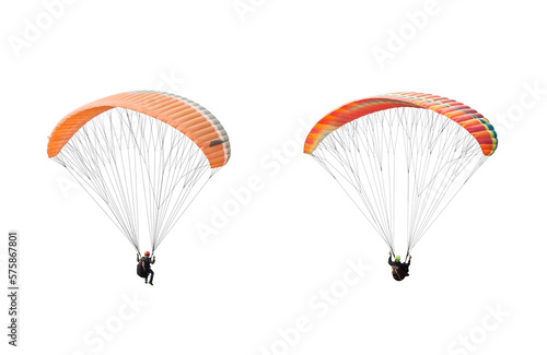 collection Bright colorful parachute on transparent background. png file. Concept of extreme sport, taking adventure challenge. photo