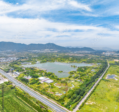 Aerial photography of Longquan Lake Wetland in Luquan District, Shijiazhuang City, Hebei Province, China photo